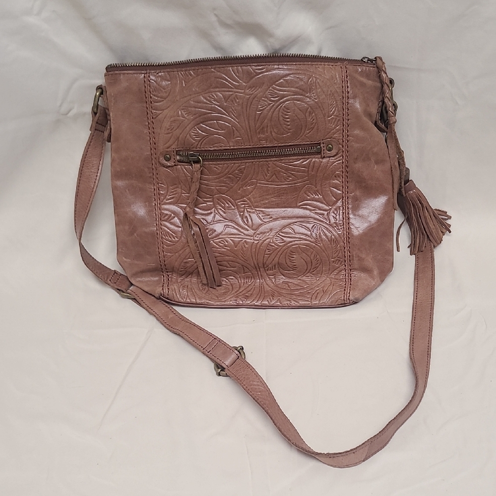 The Sak Embossed Leather Crossbody Bag Brown Boho Festival Purse